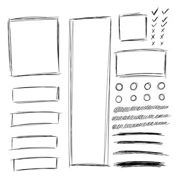 Circles, checkmarks and frames Pencil marks vector Stock Illustration