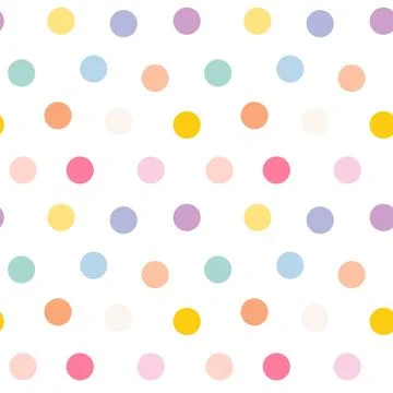 Circles confetti seamless pattern. Pastel colored polka dot on white background Stock Illustration