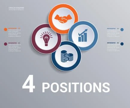 Circles diagram, data Elements Template infographics 4 positions. Dark backgr Stock Illustration