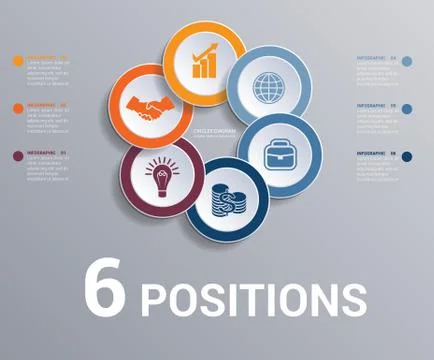 Circles diagram, data Elements Template infographics 6 positions. Dark backgr Stock Illustration