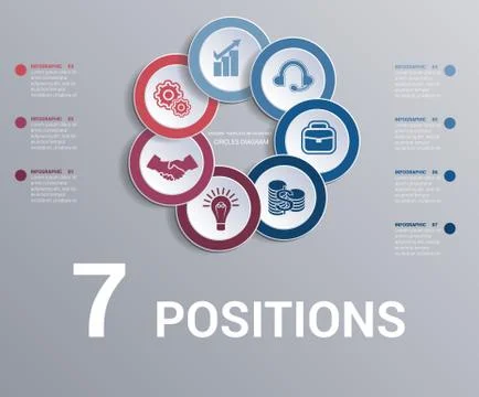 Circles diagram, data Elements Template infographics 7 positions. Dark backgr Stock Illustration