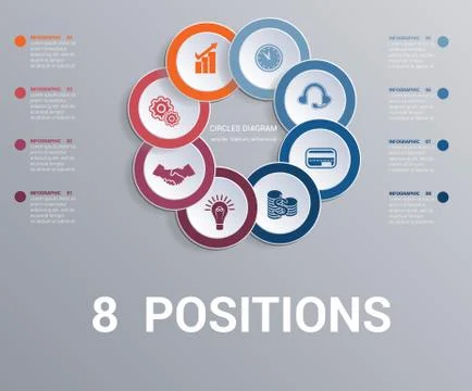 Circles diagram, data Elements Template infographics 8 positions. Dark backgr Stock Illustration