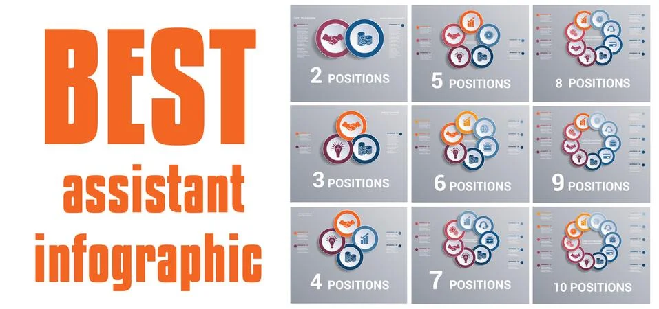 Circles diagram, data Elements Templates infographic 2,3,4,5,6,7,8,9,10 posit Stock Illustration