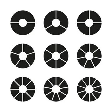 Circles division on 2, 3, 4, 5, 6, 7, 8, 9, 10 equal parts. Stock Illustration