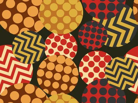 Circles with geometric pattern, seamless background in 80s style for wrapping Stock Illustration