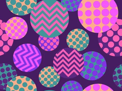 Circles with geometric pattern, seamless background in 80s style for wrapping Stock Illustration