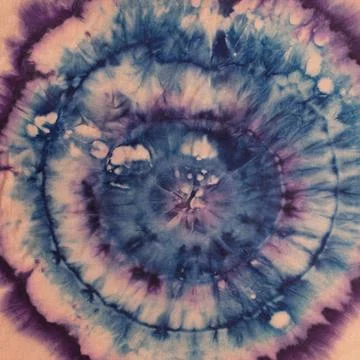 Circles hand-painted on silk in batik technique textile background - abstr... Stock Photos