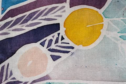 Circles, hot batik, background texture, handmade on silk, surrealism art Stock Illustration