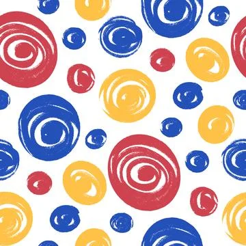 Circles multi colors seamless pattern. Crayon large and small kids circled spots Stock Illustration
