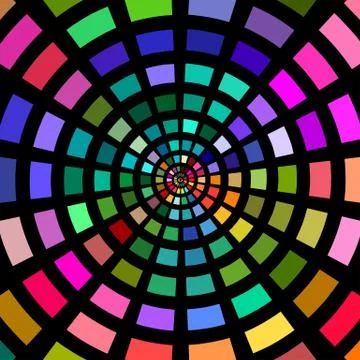 Circles of multicolored blocks on a black background. Ilustración de archivo