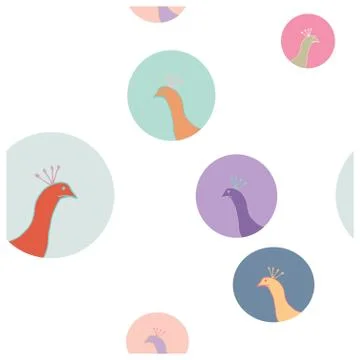 Circles with peacock illustration endless pattern. Illustrazione stock