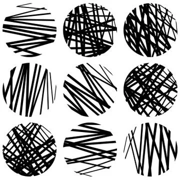 Circles with random chaotic, irregular straight lines. Dynamic lines clipped  Illustrazione stock