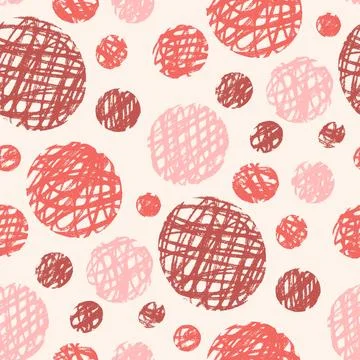 Circles red colors seamless pattern. Crayon kids endless background. Naive 스톡 일러스트