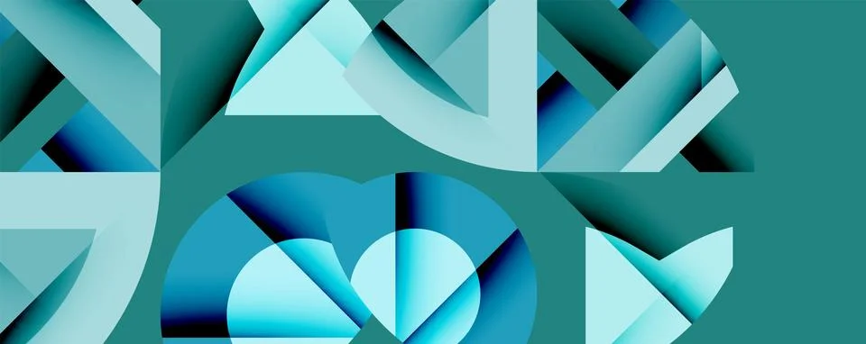 Circles, semi circles, squares and round triangles. Geometric mosaic style Stock Illustration