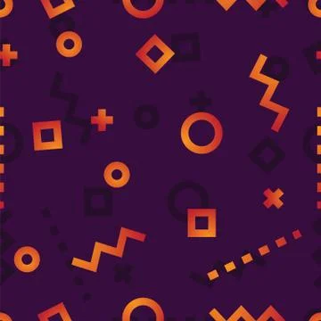 Circles, squares, curves, dashed lines and signs on a dark background pattern Illustrazione stock