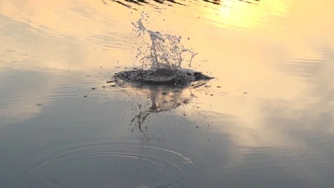 Circles on the water from an abandoned stone. Video stock 99683764