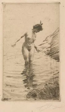 Circles of Water II, 1907. Anders Zorn (Swedish, 1860-1920). Etching and dr.. Illustrazione stock