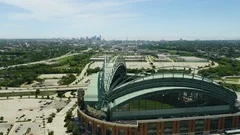 Aerial photo of Miller Park under construction, adjacent to