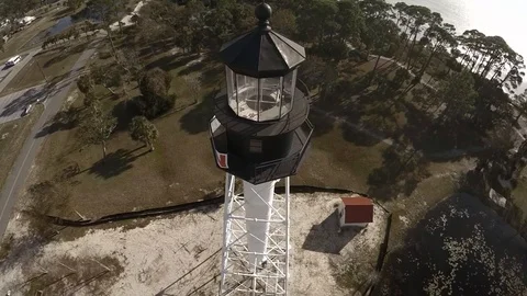 Circling around a land-based lighthouse 2 in 25 percent slow motion. Stock Footage 90561878