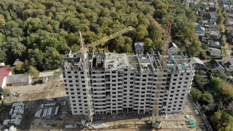 Circling the building under construction. Stock Footage 96353201