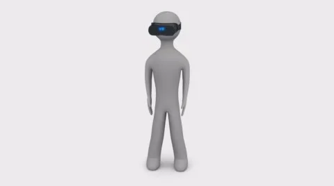 Circling the camera around 3d man in vr glasses. Loop. Alpha. Stock Footage 63197702