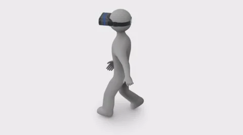 Circling the camera around 3d man walking in a virtual reality headset. Loop. Stock Footage 64212874