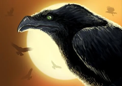Circling crows in the sunset Stock Illustration