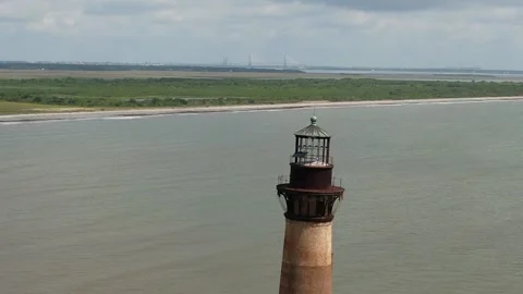 Circling the lighthouse top Stock Footage 155352725