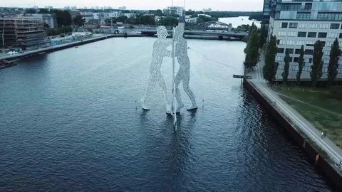 Circling Molecule Man/ Spree (slow) Drone Stock Footage 91123591