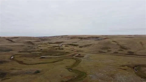 Circling Over Fields with Roads and Creeks Stock Footage 139791329