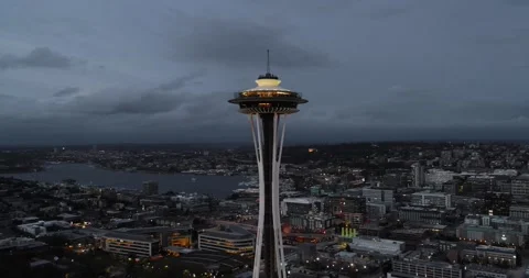 Circling the Seattle Space Needle Stock Footage 219129271