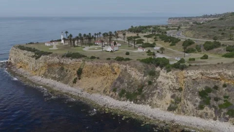 Circling Toward Lighthouse On Cliff In Palos Verdes Stock Footage 339711252