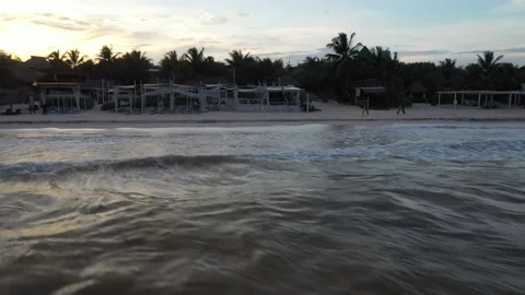 Circling view of Coco Tulum beach on the Riviera Maya in Mexico Video stock 137428264