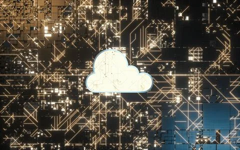 Circuit and cloud computing, subject of science and technology, 3d rendering. Stock Illustration