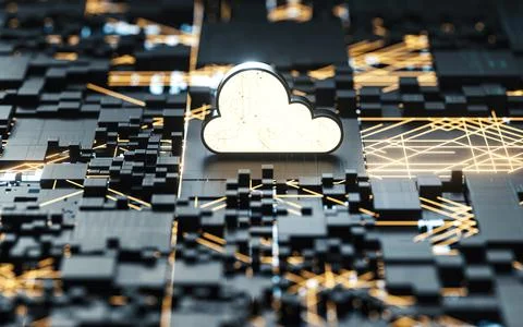 Circuit and cloud computing, subject of science and technology, 3d rendering. Stock Illustration