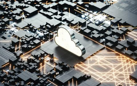 Circuit and cloud computing, subject of science and technology, 3d rendering. Stock Illustration