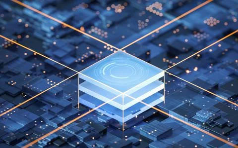 Circuit and materials, science and technology, 3d rendering. Illustrazione stock