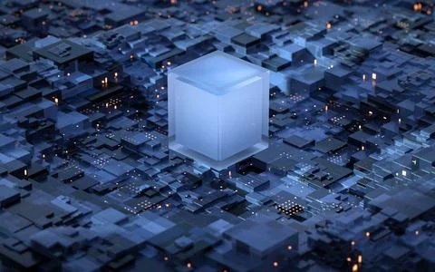 Circuit and materials, science and technology, 3d rendering. Illustrazione stock