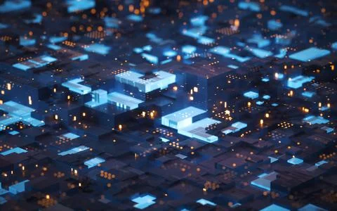 Circuit and materials, science and technology, 3d rendering. Illustrazione stock