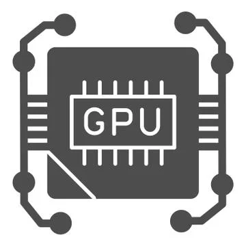 Circuit and video chip solid icon. Graphic processor core, hardware unit symbol Stock Illustration