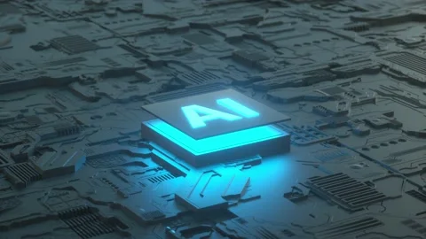 Circuit board and AI micro processor, Artificial intelligence concept. 3d ren Stock Footage