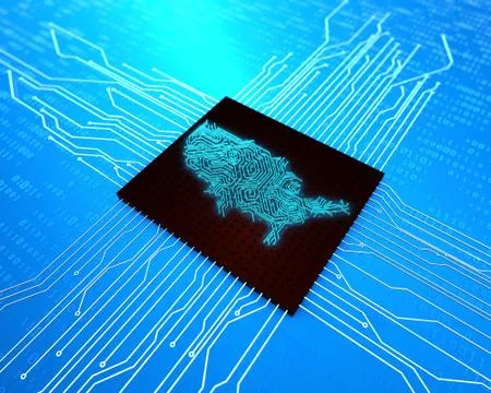 Circuit board and American map, electronic network technology 스톡 일러스트