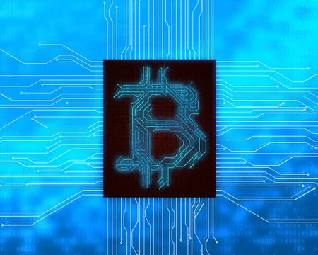 Circuit Board and Bitcoin, Electronic Network Fintech イラスト素材