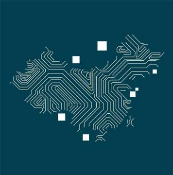 Circuit board and China map, electronic technology network data Ilustración de archivo