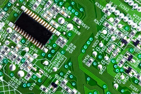 Circuit board and computer chip close up Stock Photos