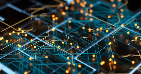 Circuit board and current data, data background, 3d rendering. Stock Footage 126312871
