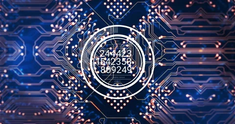 Circuit board and data processing animation with numbers and circular elements Stock Footage 306509515