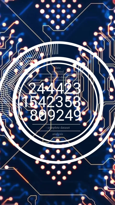Circuit board and data processing animation with numbers and circular elements Stock Footage 342997238