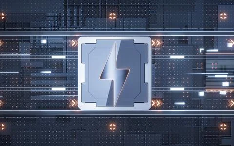 Circuit board and electrical chip core, 3d rendering. Stock Illustration