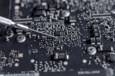 Circuit board and electronic computer hardware, Repair of electronic contro.. Stock Photos